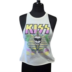 Rockstar Girlfriend Kiss XS? White Graphic Tank Top Boho Custom Cut